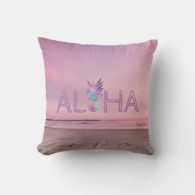 Adorable Aloha Hawaiian Ananas, Beach Sunset Kissen (Vorderseite)