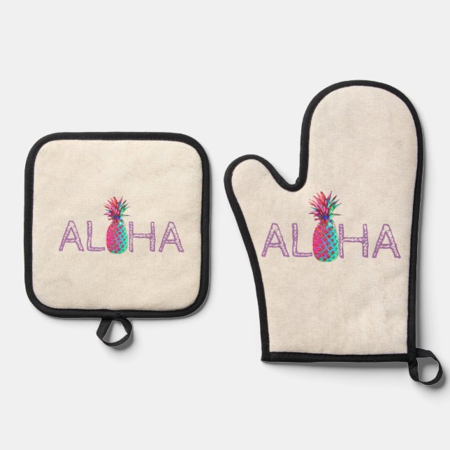 Adorable Aloha Hawaiian Ananas Ofenhandschuh & Topflappen-Set (Vorderseite)