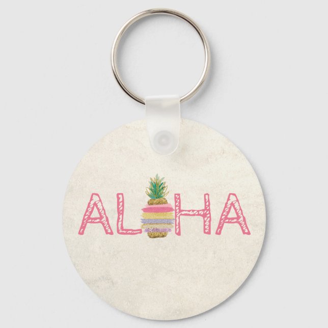 Adorable Aloha Hawaiian Striped Ananas Schlüsselanhänger (Vorderseite)