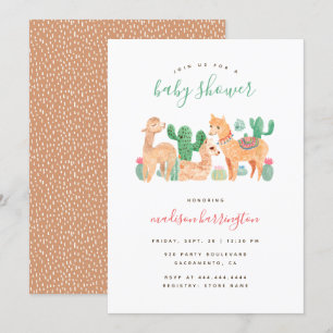 Adorable Alpaca Llama Cactus Boho Babydusche Einladung
