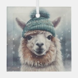 Adorable Alpaka mit blauen Mützen Ornament Aus Glas