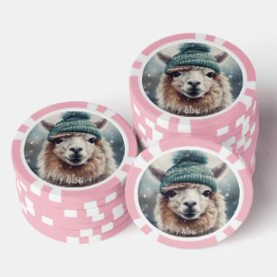 Adorable Alpaka mit blauen Mützen Pokerchips