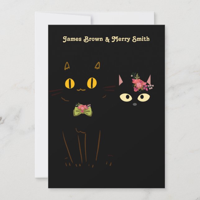 Adorable Amour Black Cats Gelbe Augen Hochzeit Einladung (Vorderseite)