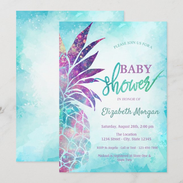 Adorable Ananas Baby Dusche Einladung (Vorne/Hinten)