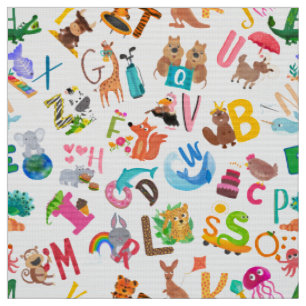 Adorable Animal Alphabet Aquarellbildung Stoff