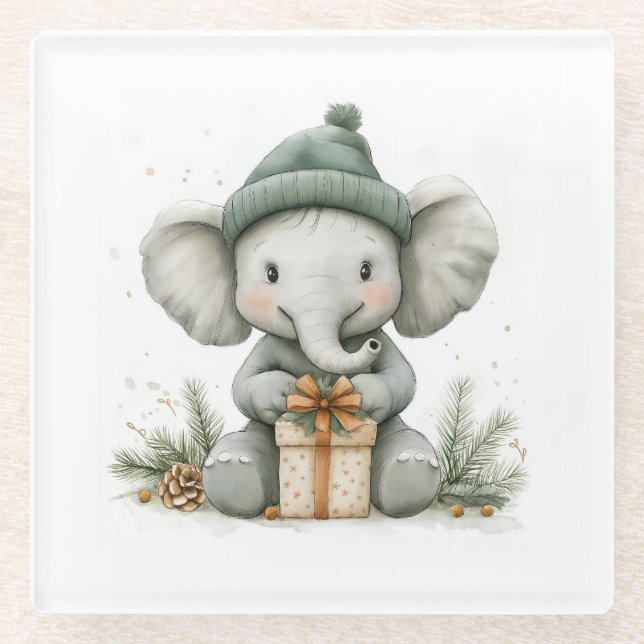 Adorable Animal Christmas Series Baby Elephant Glasuntersetzer (Vorderseite)