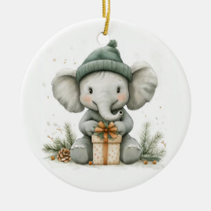 Adorable Animal Christmas Series Baby Elephant Keramik Ornament
