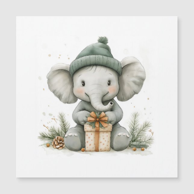 Adorable Animal Christmas Series Baby Elephant Magnetkarte (Vorderseite)