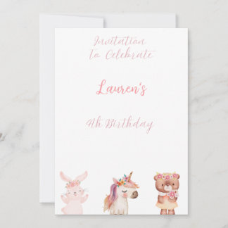 Adorable "Animals" 4. Geburtstag Einladung