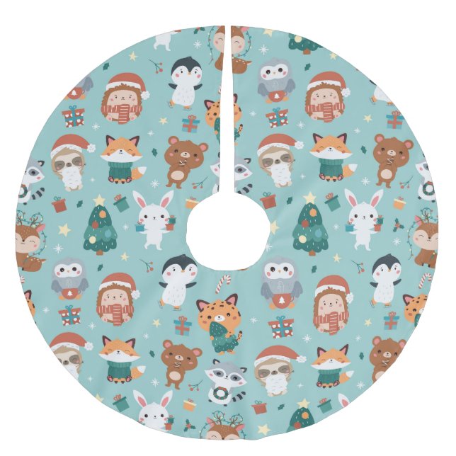 Adorable Animals Brushed Polyester Tree Skirt Polyester Weihnachtsbaumdecke (Vorderseite)