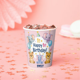 Adorable Animals Happy 1. Geburtstag Papierplatte Pappbecher