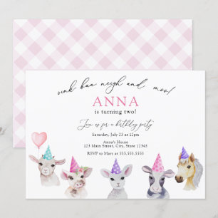 Adorable Animaux de ferme Fille Invitation d'anniv