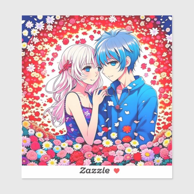 Adorable Anime Couple Romantic Aufkleber (Blatt)