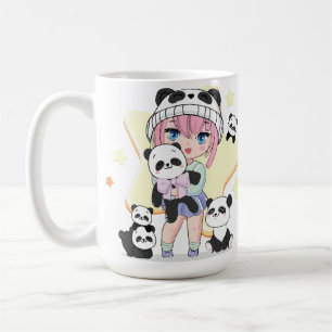 Adorable Anime Girl umgeben von Panda Toys Kaffeetasse
