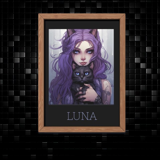 Adorable Anime Girl und Cat Niedliche Lila Haare Poster (Von Creator hochgeladen)