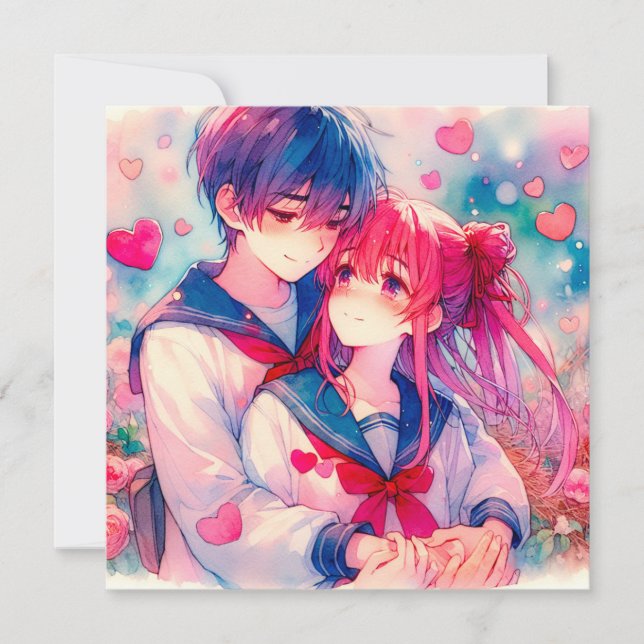 Adorable Anime Themed Personalisiert Valentinstag Karte (Vorderseite)