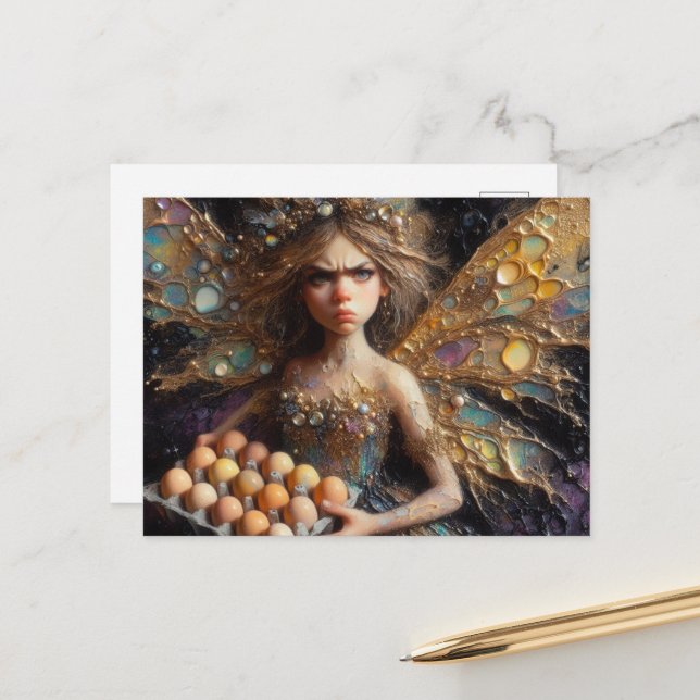 Adorable annoyed Fairy mit Eiern Postkarte (Vorderseite/Rückseite Beispiel)