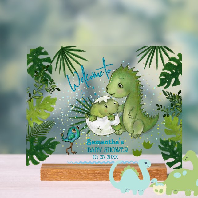 Adorable Aquarelle Dinosaures Baby shower Bienvenu ( Adorable Watercolor Dinosaurs Baby Shower Welcome Acrylic Sign )