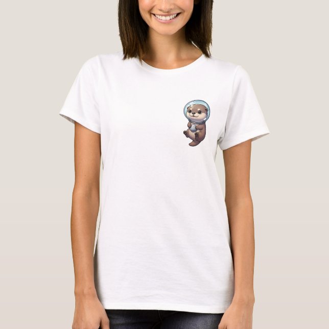 Adorable Astronaut Otter Illustration T-Shirt (Vorderseite)