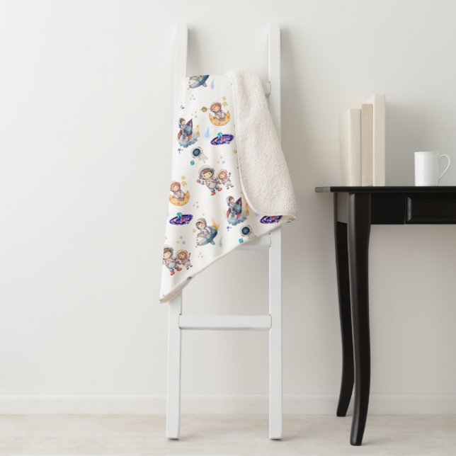 Adorable Astronaut & Planet Sherpa Baby Blanket Sherpadecke (Beispiel)