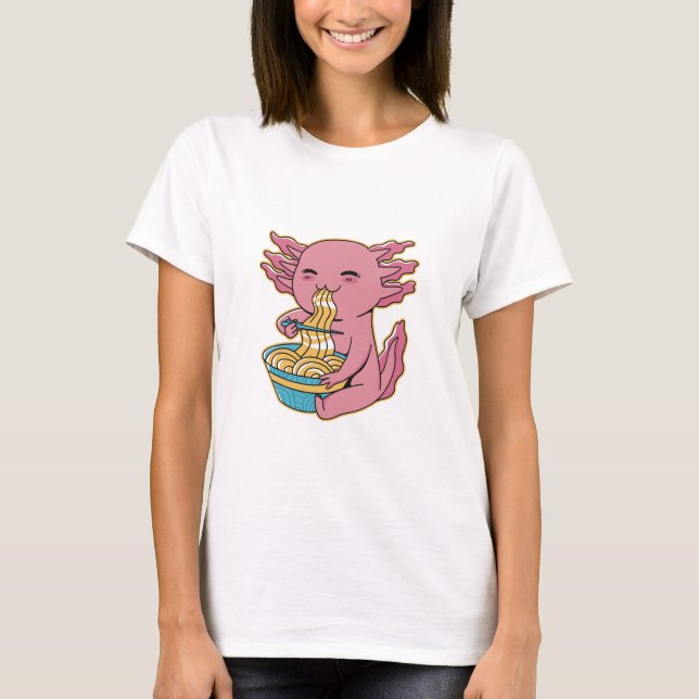 Adorable Axolotl Eating Ramen T-Shirt (Vorderseite)