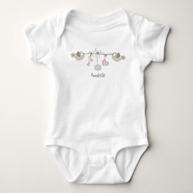 Adorable Baby Birds Herzname Baby Strampler (Vorderseite)