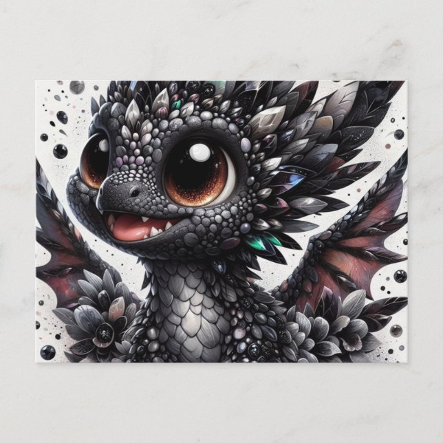 Adorable Baby Black Dragon Postkarte (Vorderseite)