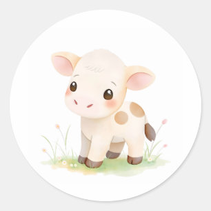 Adorable Baby Cow Cala Aquarell Druckaufkleber Runder Aufkleber