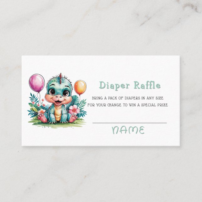 Adorable Baby Dinosaur Diaper Raffle Visitenkarte (Vorderseite)