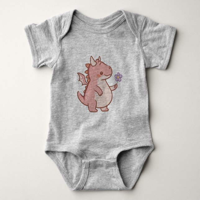 Adorable Baby Dragon mit Lila Blume Baby Strampler (Vorderseite)