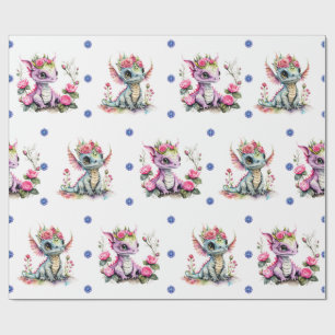 Adorable Baby Dragons & Snowflakes auf Weiß Geschenkpapier