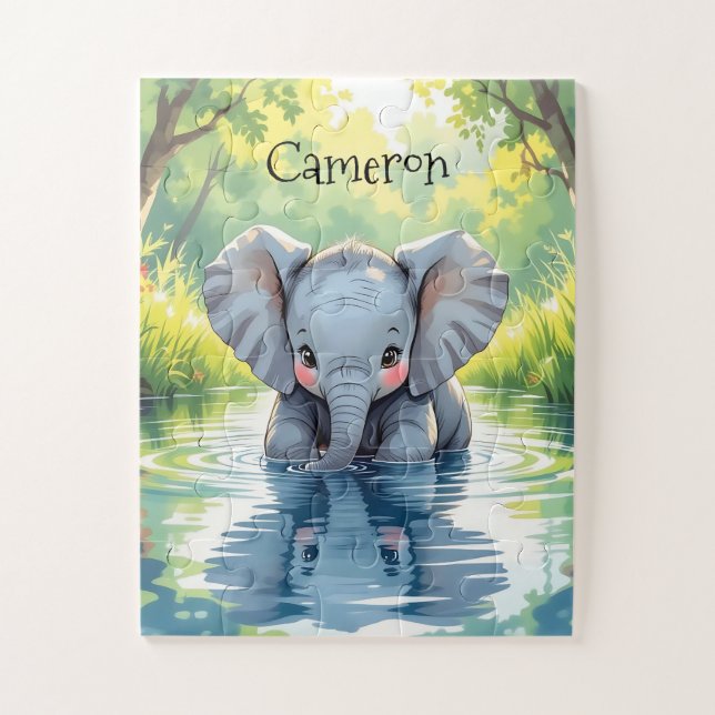 Adorable Baby Elephant and Reflection Personalized (Vertikal)