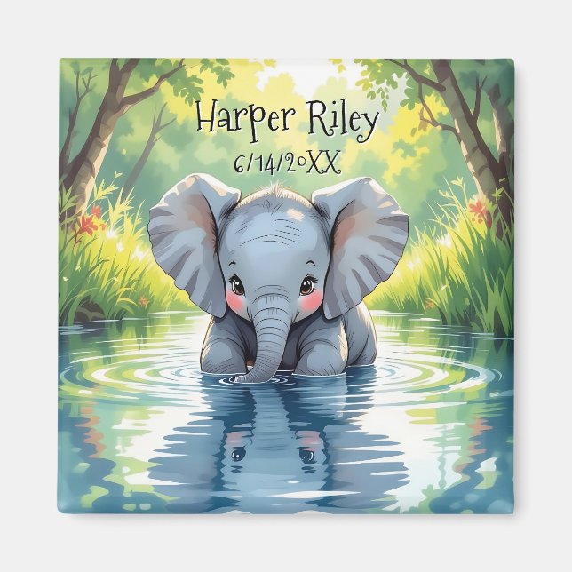 Adorable Baby Elephant and Reflection Personalized Magnet (Vorne)