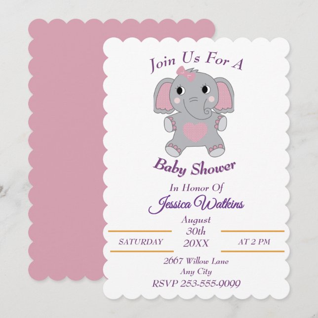 Adorable Baby Elephant Baby Dusche Einladung (Vorne/Hinten)