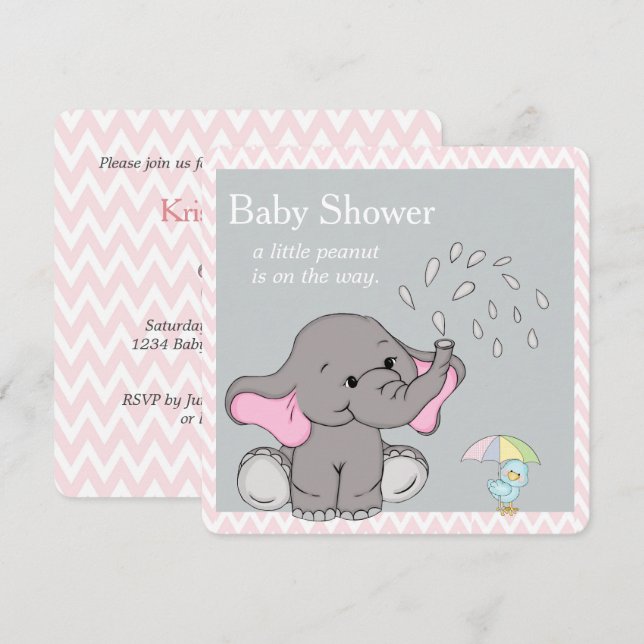 Adorable Baby Elephant Baby shower Invitation (Devant / Derrière)