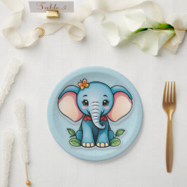Adorable Baby Elephant Blue Pappteller