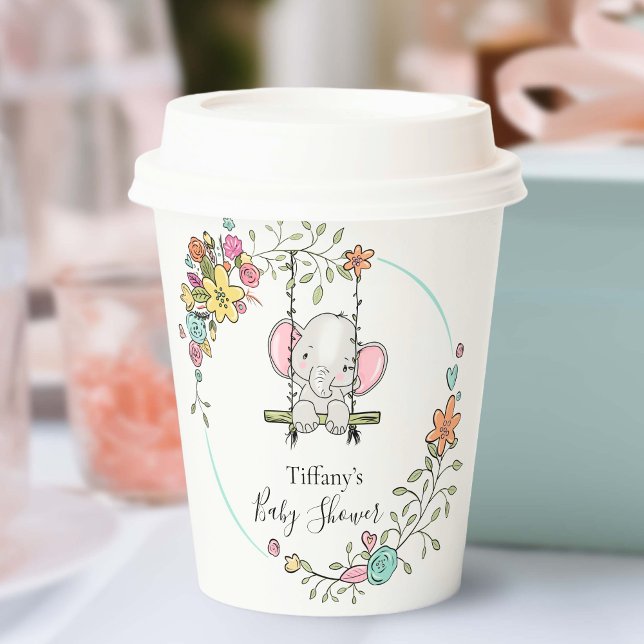 Adorable Baby Elephant Boy Floral Baby Dusche Pappbecher (Von Creator hochgeladen)