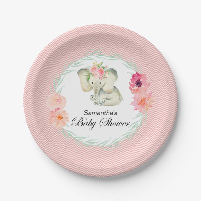 Adorable Baby Elephant Girl Baby Dusche Pappteller (Vorderseite)