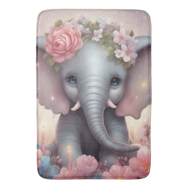 Adorable Baby Elephant mit Blume Badematte (Vorderseite Vertikal)
