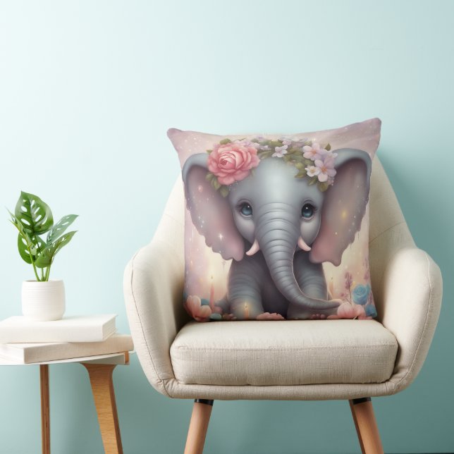 Adorable Baby Elephant mit Blume Kissen (Stuhl )