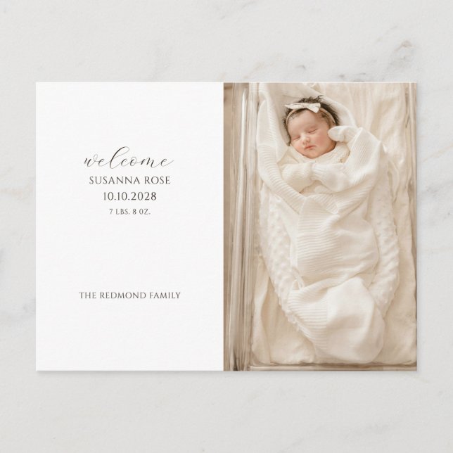 Adorable Baby Foto Birth Ankündigungspostkarte (Vorderseite)