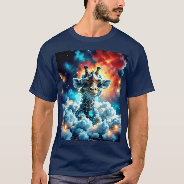 Adorable Baby Giraffe Kopf in Wolken T-Shirt (Vorderseite)