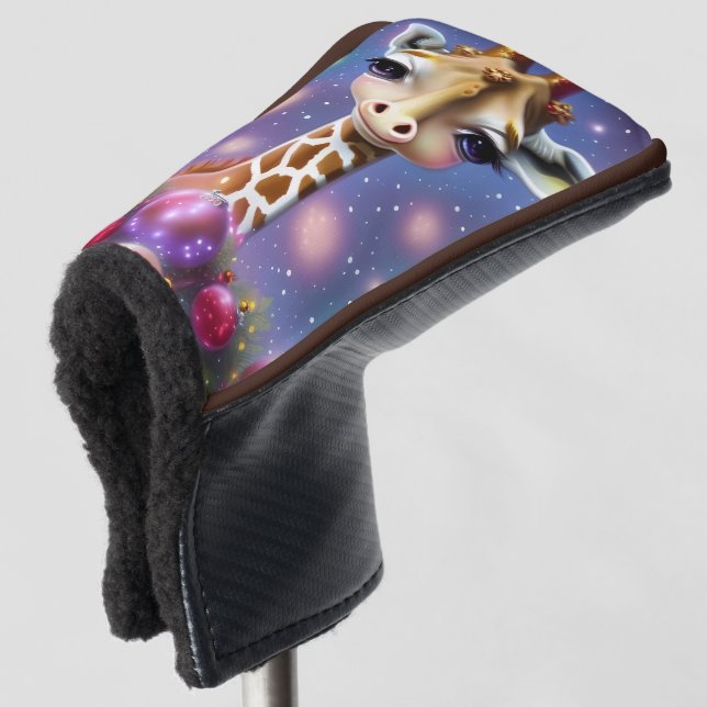 Adorable Baby Giraffe mit Holly und Glitzer Golf Headcover (3/4 Vorderseite)