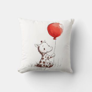 Adorable Baby Giraffe mit Red Balloon Kissen