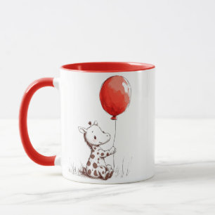 Adorable Baby Giraffe mit Red Balloon Tasse