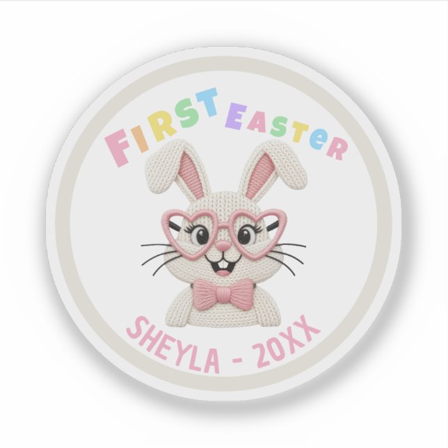 Adorable Baby Girl Boy First Easter Bunny Aufkleber (Vorderseite)