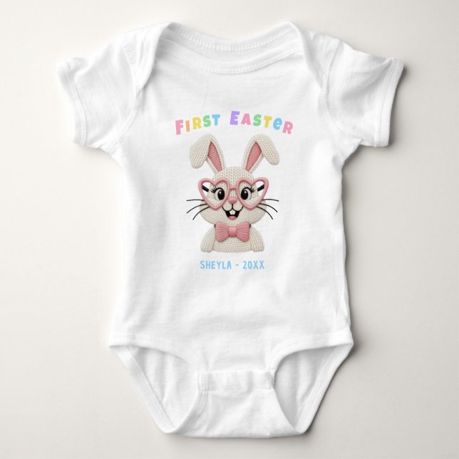 Adorable Baby Girl Boy First Easter Bunny Baby Strampler (Vorderseite)