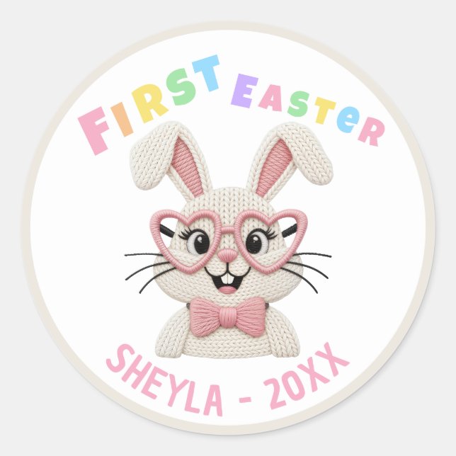 Adorable Baby Girl Boy First Easter Bunny Runder Aufkleber (Vorderseite)