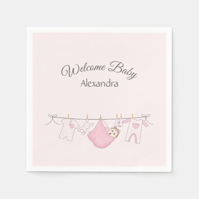 Adorable Baby Girl Dusche Rosa und Grau Serviette (Vorderseite)