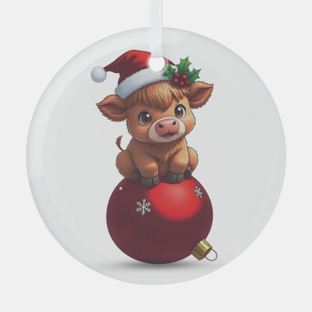 adorable baby highland cow sitting ornament aus glas (Vorderseite)